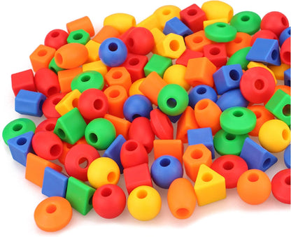 Lacing Beads for Toddlers (60 Stringing Beads,4 Strings) -Educational Montessori Preschool Activities,Toddler Sensory Occupational Therapy Toys Autism OT (with Storage Bag)