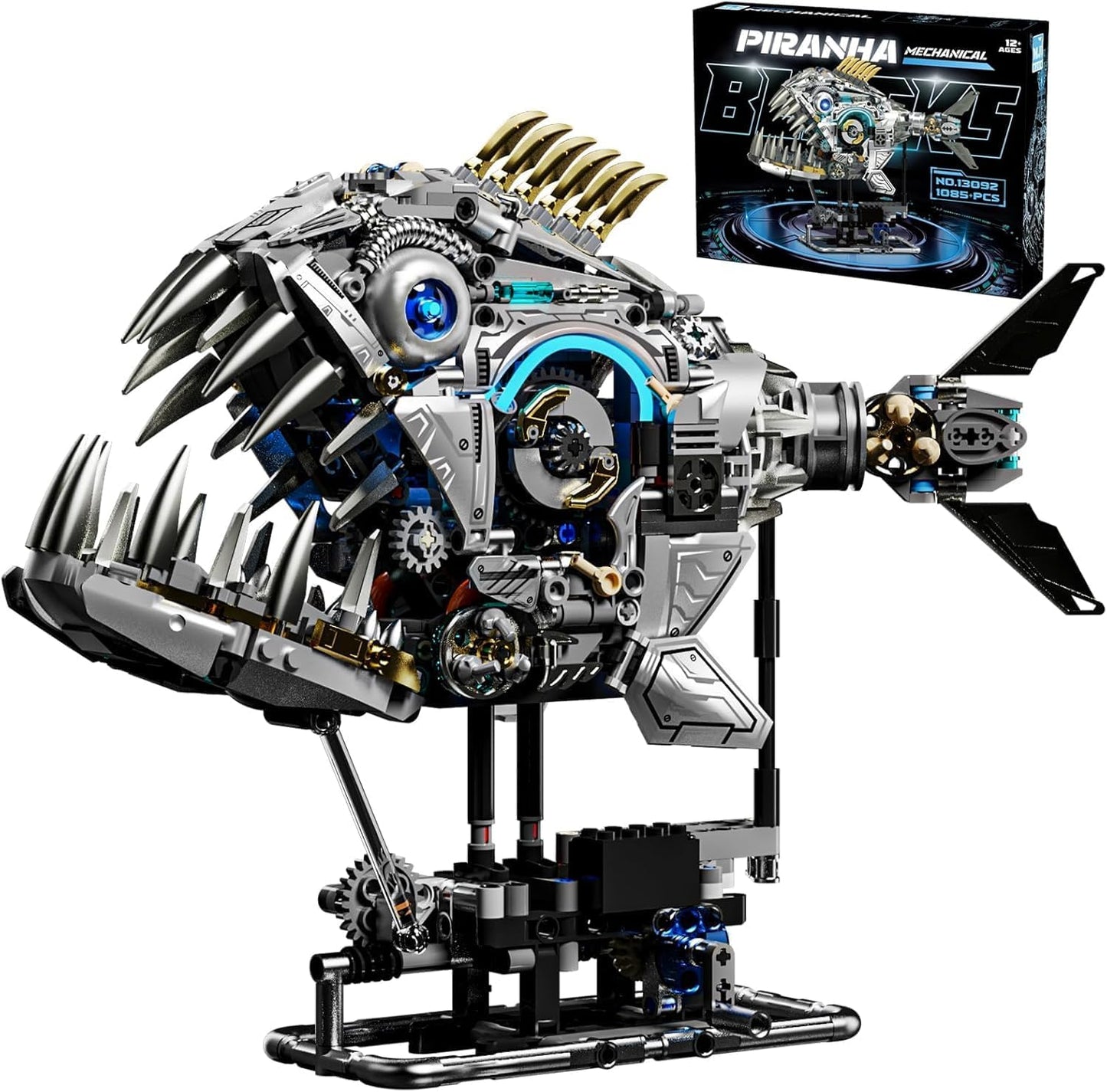 Mechanical Piranha Building Block Kit Hand Cranked Motor Dual Mode Drive Gear Multi Joint Motion Toy for Boys, Girls, and Hobbyists, Ideal for STEM Classrooms or Gift Giving