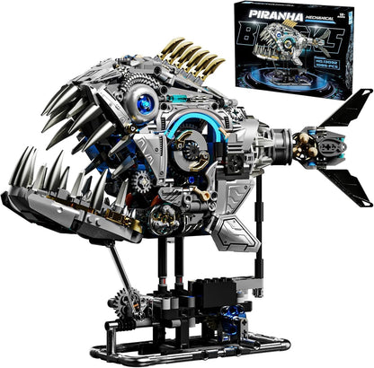 Mechanical Piranha Building Block Kit Hand Cranked Motor Dual Mode Drive Gear Multi Joint Motion Toy for Boys, Girls, and Hobbyists, Ideal for STEM Classrooms or Gift Giving