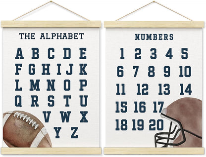 BONETAT Numbers alphabet poster for Nursery Toddlers, Play Room Wall Decor, ABC Wall Chart, Wall Hanging Decor for Toddler Playroom Decor Kids Wall Decor, Wooden Alphabet Banner-A02