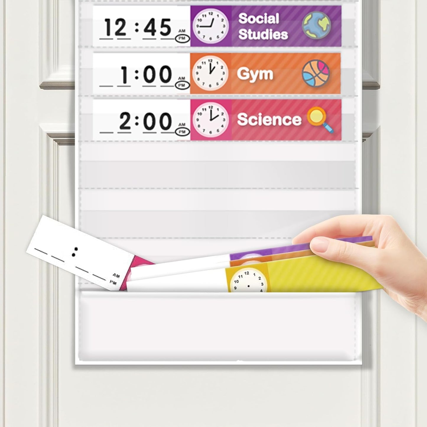 Eamay Daily Schedule Pocket Charts, Teaching Chart, Hoom, Eamay Daily Scheduling Pocket Chart with 13+1 Pockets, 18pcs Dry Erase Cards and 2 Hooks (Black-2)