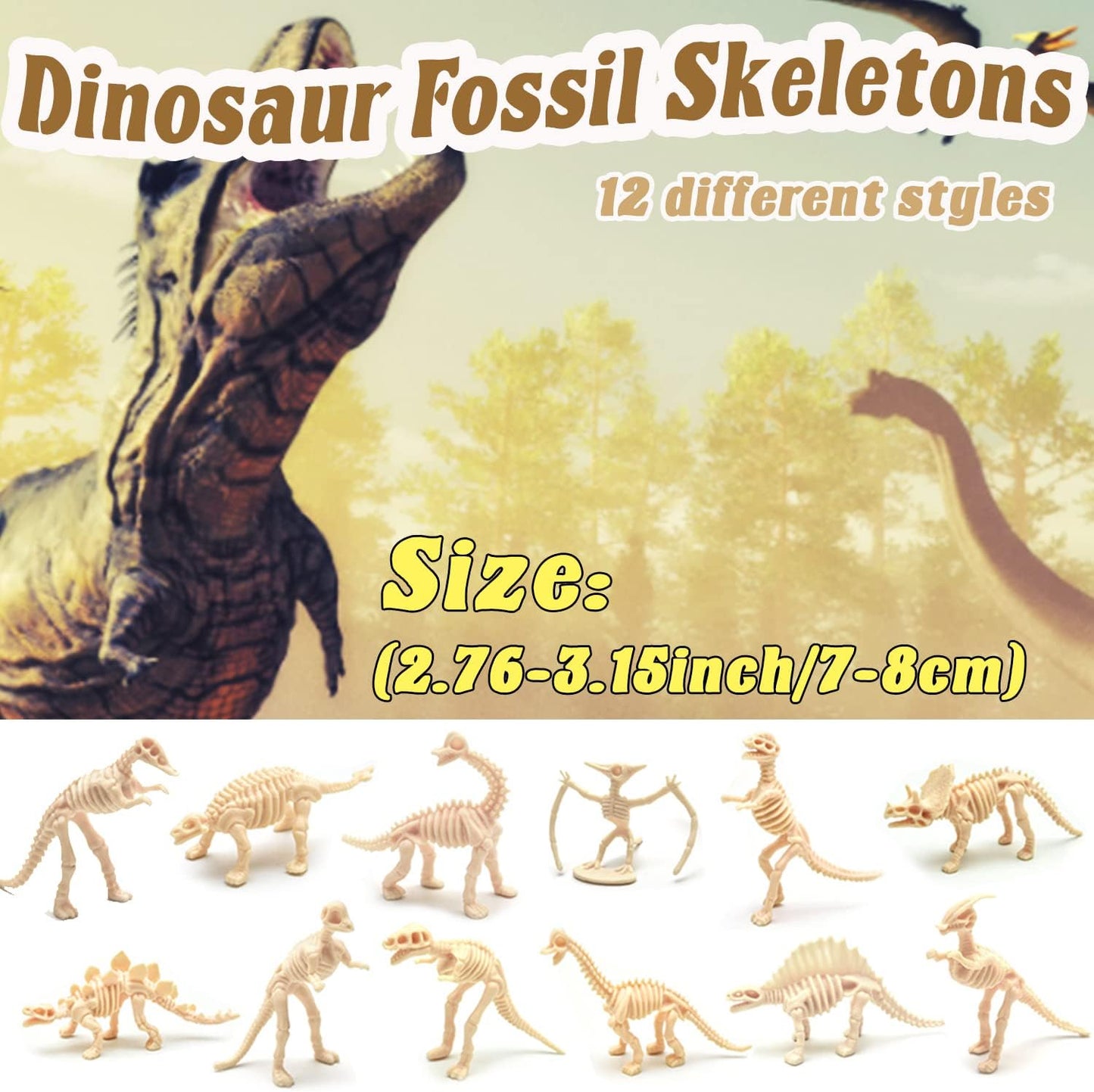 60 Pack Dinosaur Fossil Skeletons,Plastic Figures Dino Bones,Dinosaur Skeleton Toys for Dino Sand Dig,Science Play,Party Favor,12 Styles