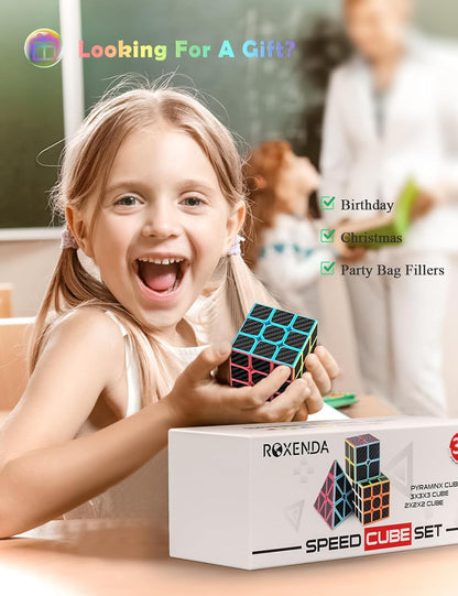 ROXENDA Speed Cube Set, Magic Cube Set of 2x2x2 3x3x3 Pyramid Cube Smooth Puzzle Cube (Stickerless)
