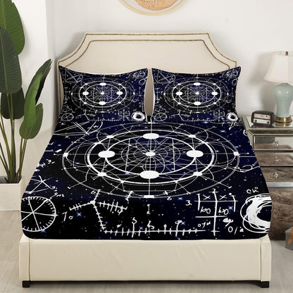 Erosebridal Chemistry Lab Fitted Sheet Twin Size Chemical Equation Bed Sheets for Boys Girls Chemical Elements Science Theme Bed Set Teens Kids Science Students Bedding Set School Dorm Room Decor