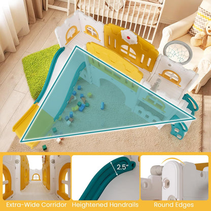 Costzon 8 in 1 Toddle Slide Playset, Freestanding Kids Slide w/Tunnel, Basketball Hoop, Toddler Climber Slide Playset Indoor Playground for Kids 1-3 w/Storage Space, Gifts for Boys Girls (Blue)