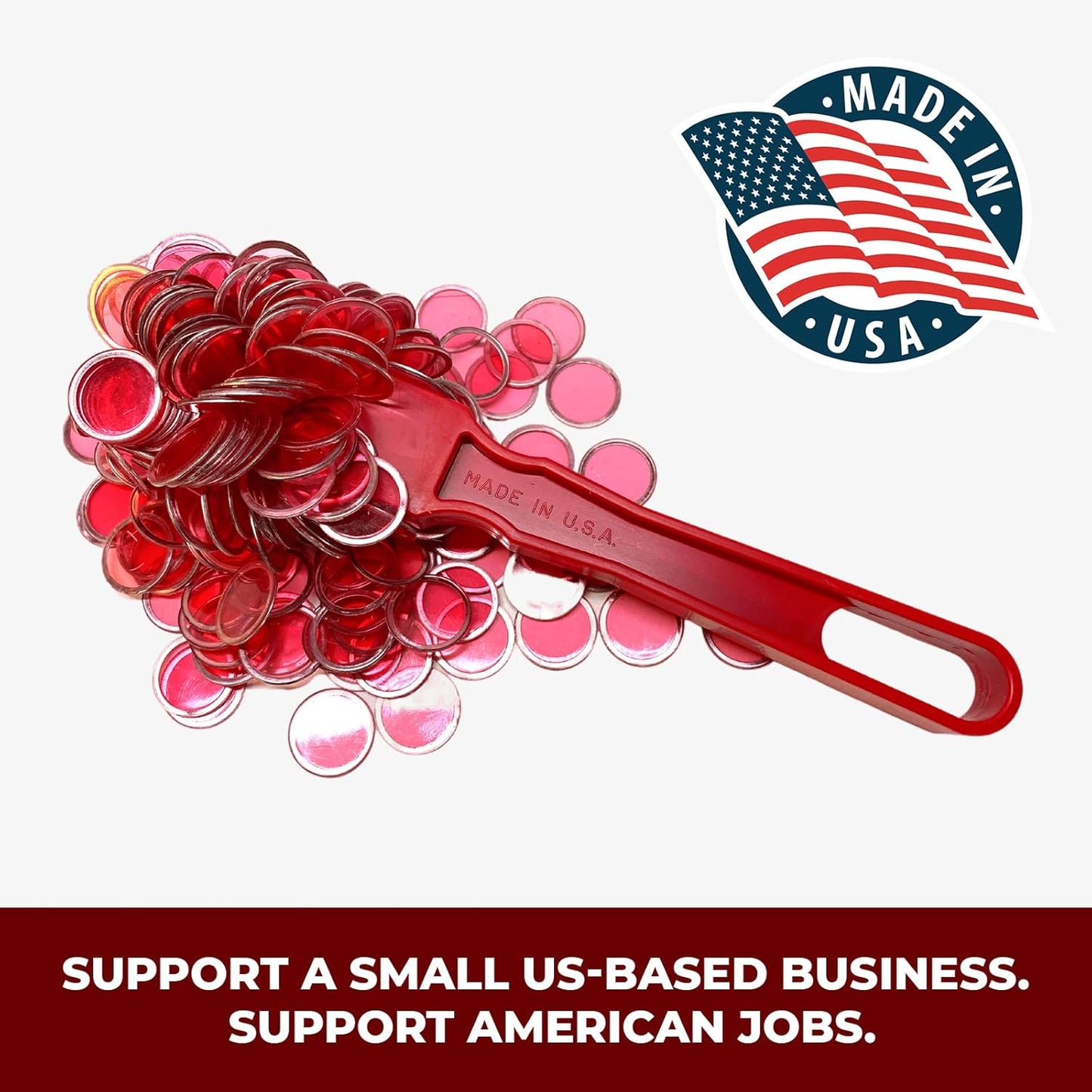 MR CHIPS Made in USA Upgraded Bingo Magnetic Wand & 200 Pieces ¾ Inch Red Plastic Chips with Metal Rings - Support American Jobs