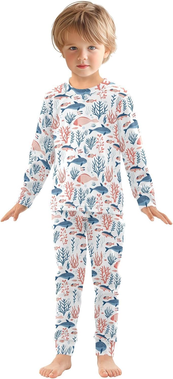 ALAZA Shark Starfish Palm Tree 2 Piece Pajama Set Long Sleeve Top and Pants Sleepwear Unisex - Colors B