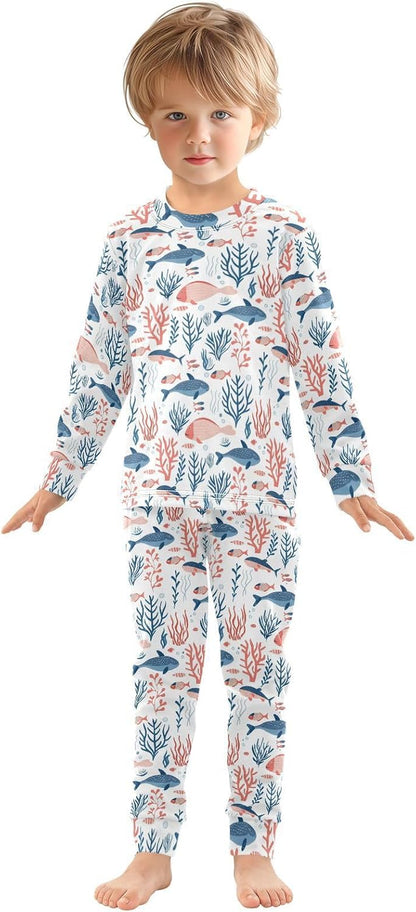 ALAZA Shark Starfish Palm Tree 2 Piece Pajama Set Long Sleeve Top and Pants Sleepwear Unisex - Colors B