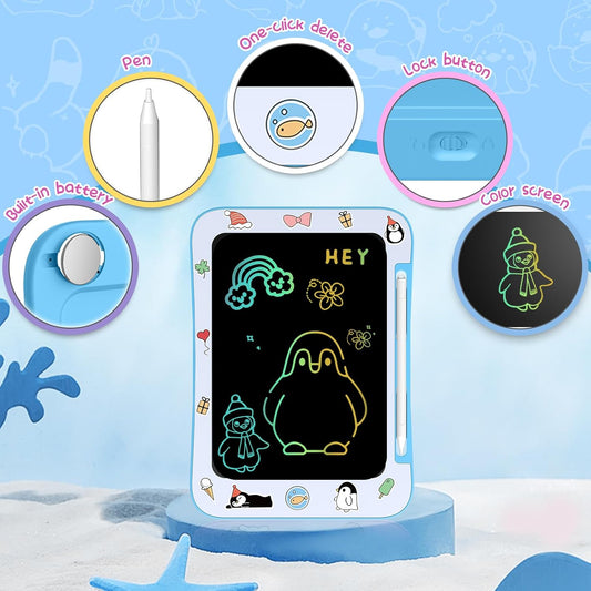 Genialba LCD Writing Tablet for Kids, Colorful Screen Drawing Board for 3-7 Year Old Boys & Girls - Educational Toys for Birthday & Christmas (Penguin)