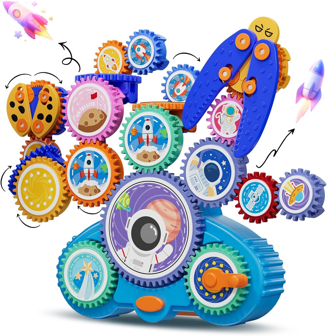 STEM Gears Toys for Kids Ages 3+, Creative Learning Building Blocks, 13Pcs Educational Construction Toy Set, Electric & Manual Dual Mode, Versatile Gear Playset Gift for Boys & Girls