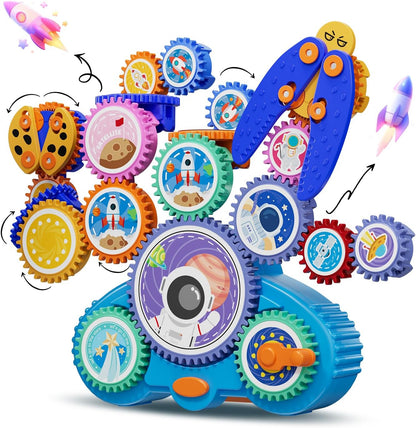 STEM Gears Toys for Kids Ages 3+, Creative Learning Building Blocks, 13Pcs Educational Construction Toy Set, Electric & Manual Dual Mode, Versatile Gear Playset Gift for Boys & Girls