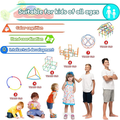 Ggiibro Straw Constructor Toys 600Pcs STEM Building Toy Interlocking Plastic Engineering Thin Tube Blocks Educational Kit for 3 4 5 6 7years Kids Boys and Girls Gift Preschool Toy with Storage Box