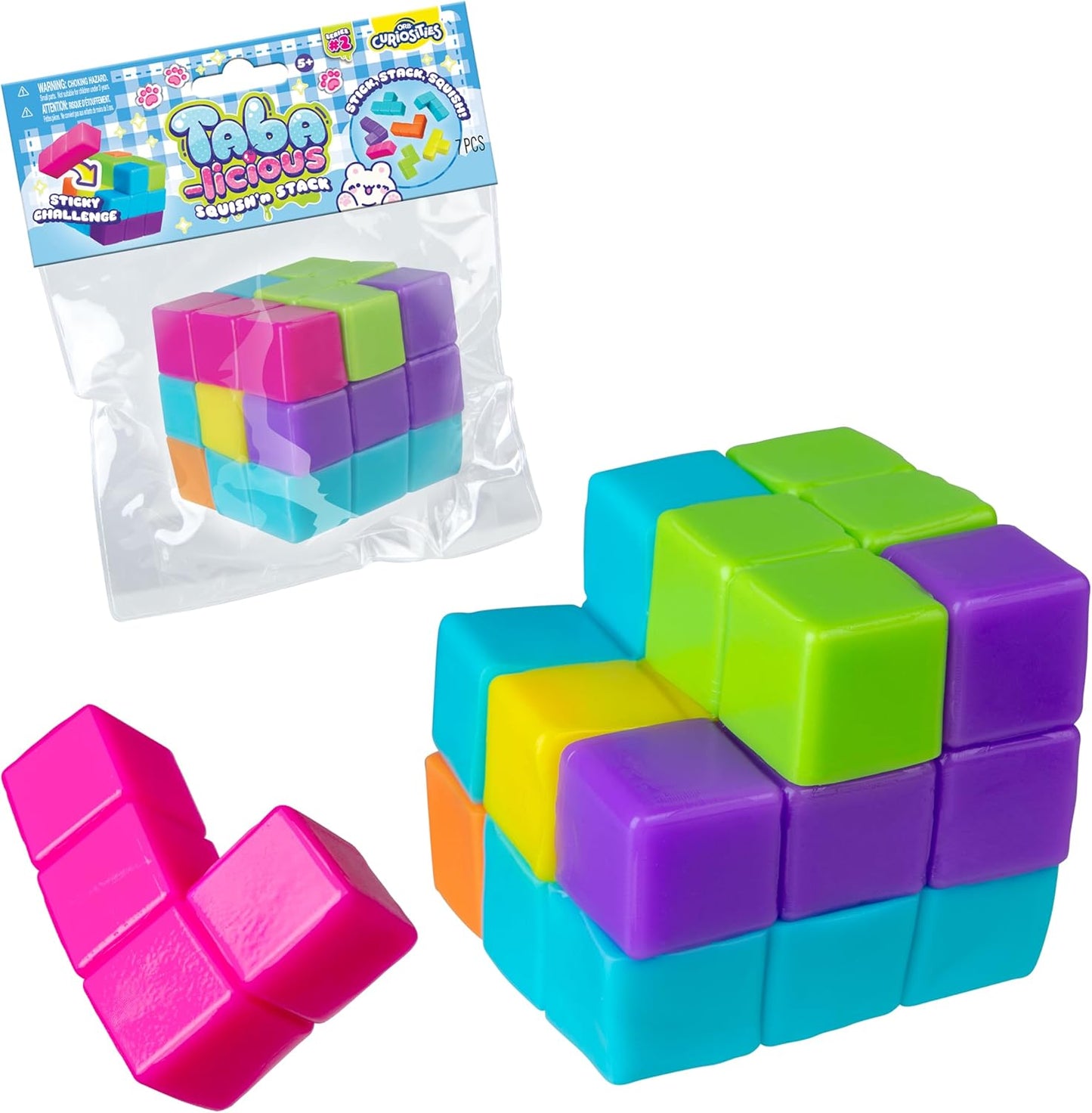 ORB Tabalicious Squish N' Stack Puzzle Cube Squishy Toy - Fun, Cute, TABA Squishies Puzzle Cube with 7 Pull Apart Shapes - Squishy Stress Ball Toys - Kawaii Sensory Fidget Toys for Kids and Adults