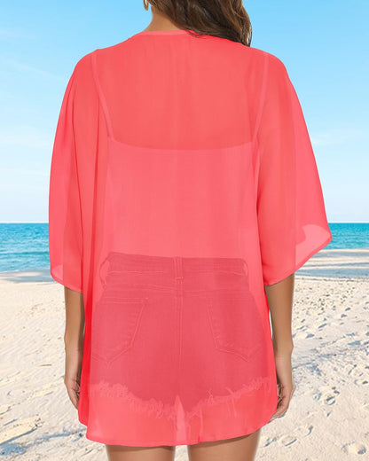 Womens Kimono Cardigans Beach Cover ups Swimwear Puff Sleeve Loose Casual Summer Tops 2026