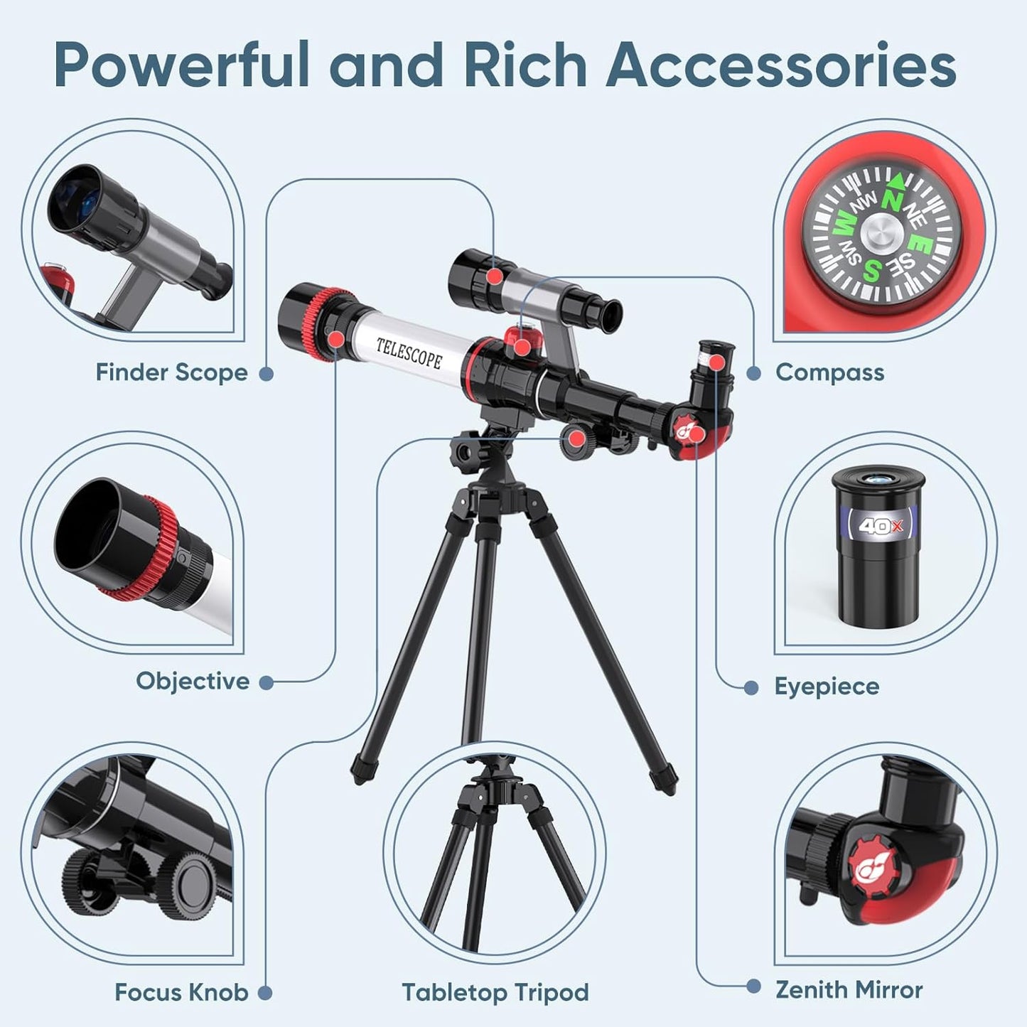 ToyerBee Kids Telescope, Space Toys with 3 Eyepieces & Compass, Portable Science Kits for Kids as Astronomy Gifts, Great Educational Telescope and Stem Toys to See Moon, Buildings and Animals
