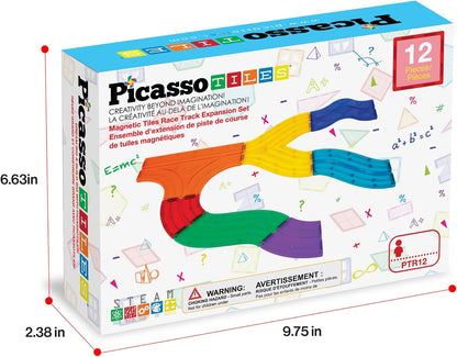 PicassoTiles 121pc Magnetic Tile Race Track Marble Run Magnet Tiles 3-in-1 Playset Car Racing Construction Set STEM Learning Early Education Building Toy Cars for School Toddlers Boys Girls Ages 3+