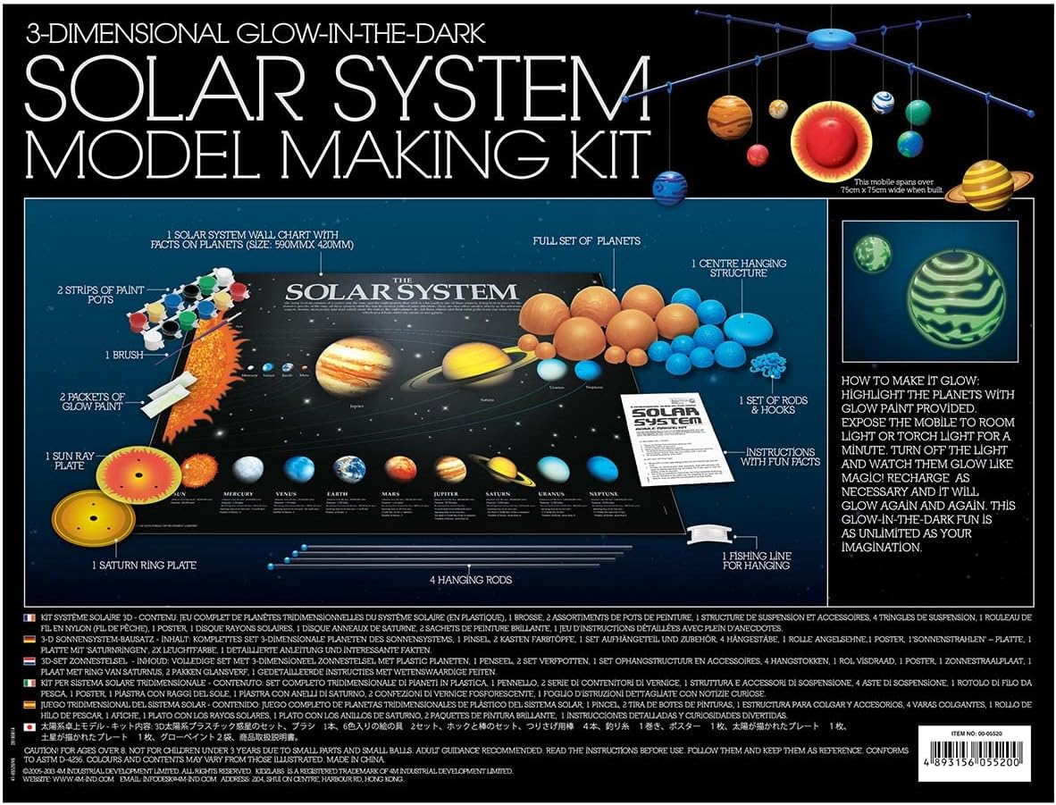 4M 3D Glow-in-the-Dark Solar System Mobile Making Kit - DIY Science Astronomy Learning Stem Toys Educational Gift for Kids & Teens, Girls & Boys