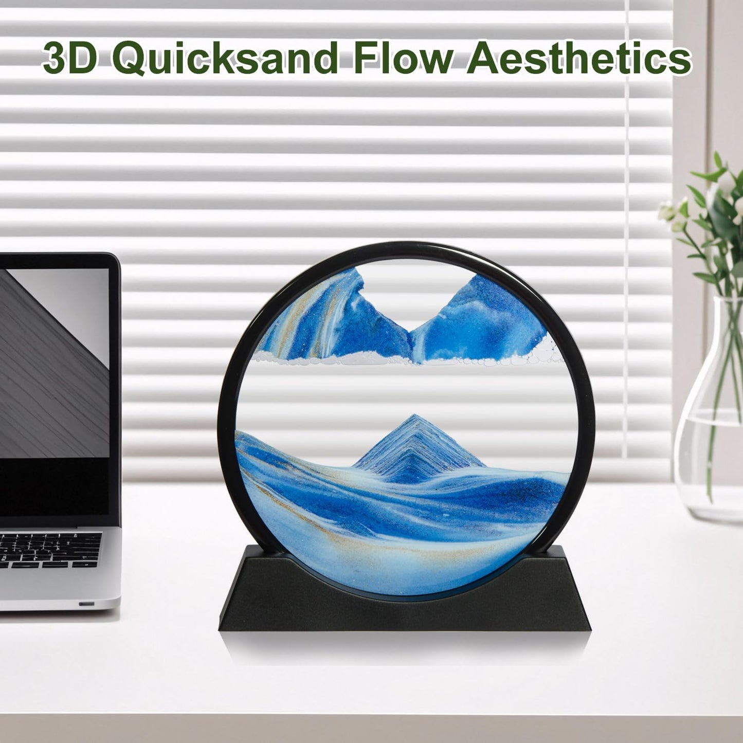 KUILONGT 3D Dynamic Sand Art Liquid Motion 6.97 Inch Khaki Moving Sand Art for Desktop Home Office Decor Relaxing Kinetic Sandscapes with Flowing Design(Khaki)