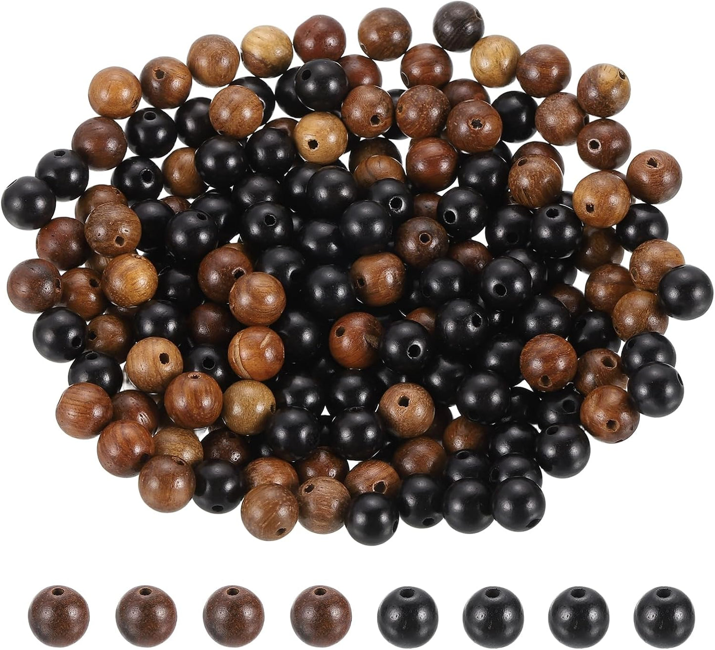 HARFINGTON 200pcs Round Wooden Beads, 10mm Dia Small Wood Beads for DIY Crafts, Bracelet, Wristlet, Necklace, Jewelry Making, Khaki Brown&Black