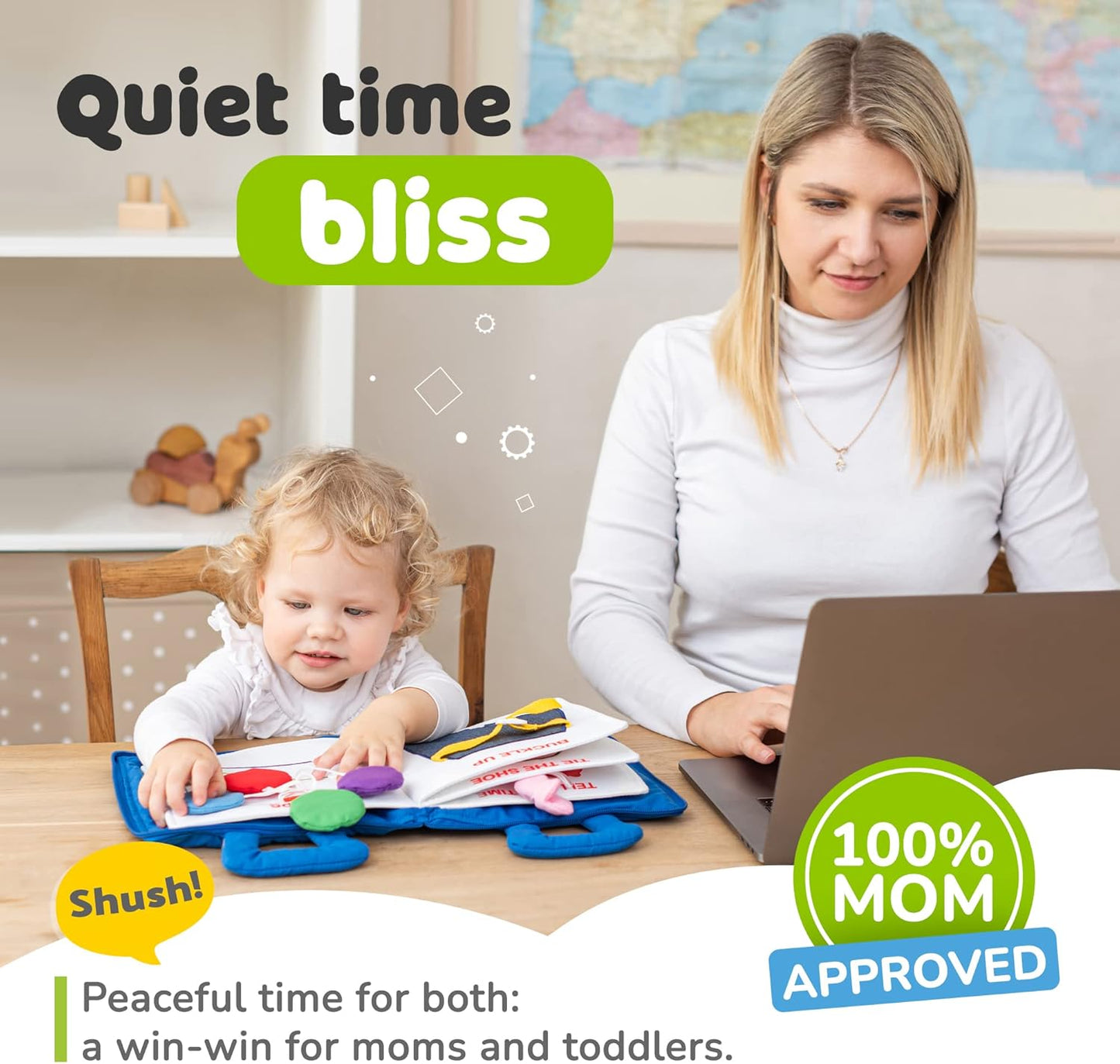 deMoca Travel Toys for Toddlers, Quiet Book for Toddlers 1-3, Baby Travel Toys for Airplane Car Rides, Montessori Busy Book for 1 Year Old with All Parts Attached, Felt Activity Pad, No Noise Gift