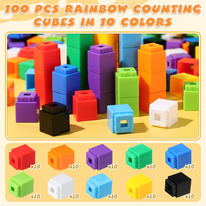 Jenaai 100 Pcs Linking Cubes Plastic Math Cubes Manipulative Counting Blocks STEM Snap Blocks Connecting and Counting for Early Math and Construction, Homeschool Preschool Supplies(Stylish)