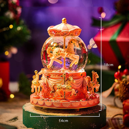 Carousel Horse Music Box Snow Globe, Light Up Pink Unicorn Design, Christmas Decor, Birthday, Valentine's Day Gift for Girls/Women Kids