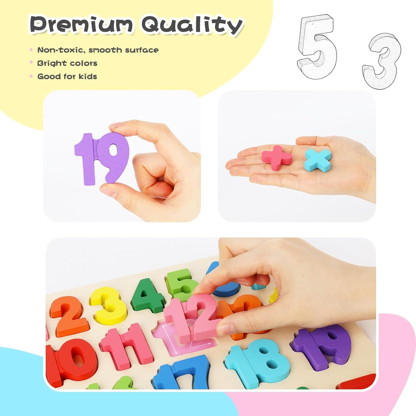LovesTown Wooden Number Puzzle for Toddlers, Montessori Educational Math Materials, Counting Four Operations Learning Board for Kids, Preschool Learning Gift for Boys Girls