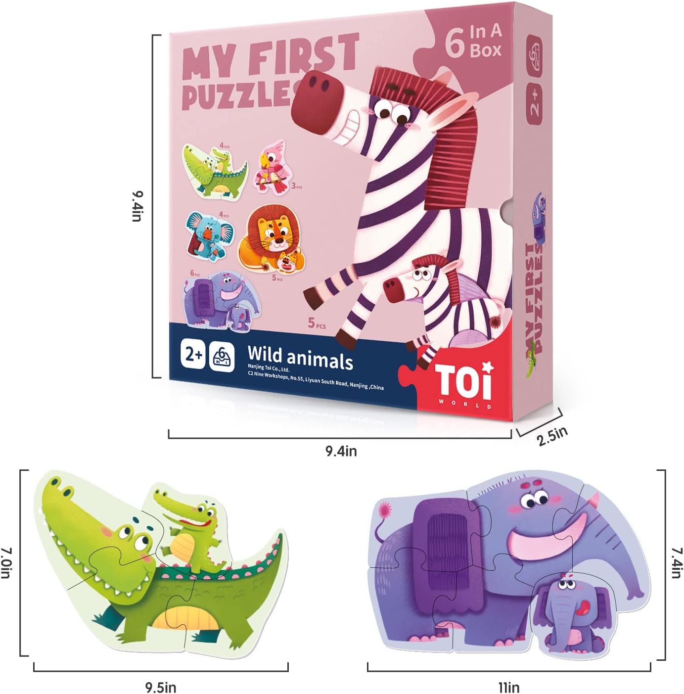 Toi 6 Packs Large Piece Toddler Jigsaw Puzzles for Kids Aged 2.5+, Animal Shaped Floor Puzzles for Beginner, Preschool Learning Game for Boys Girls, Traffic