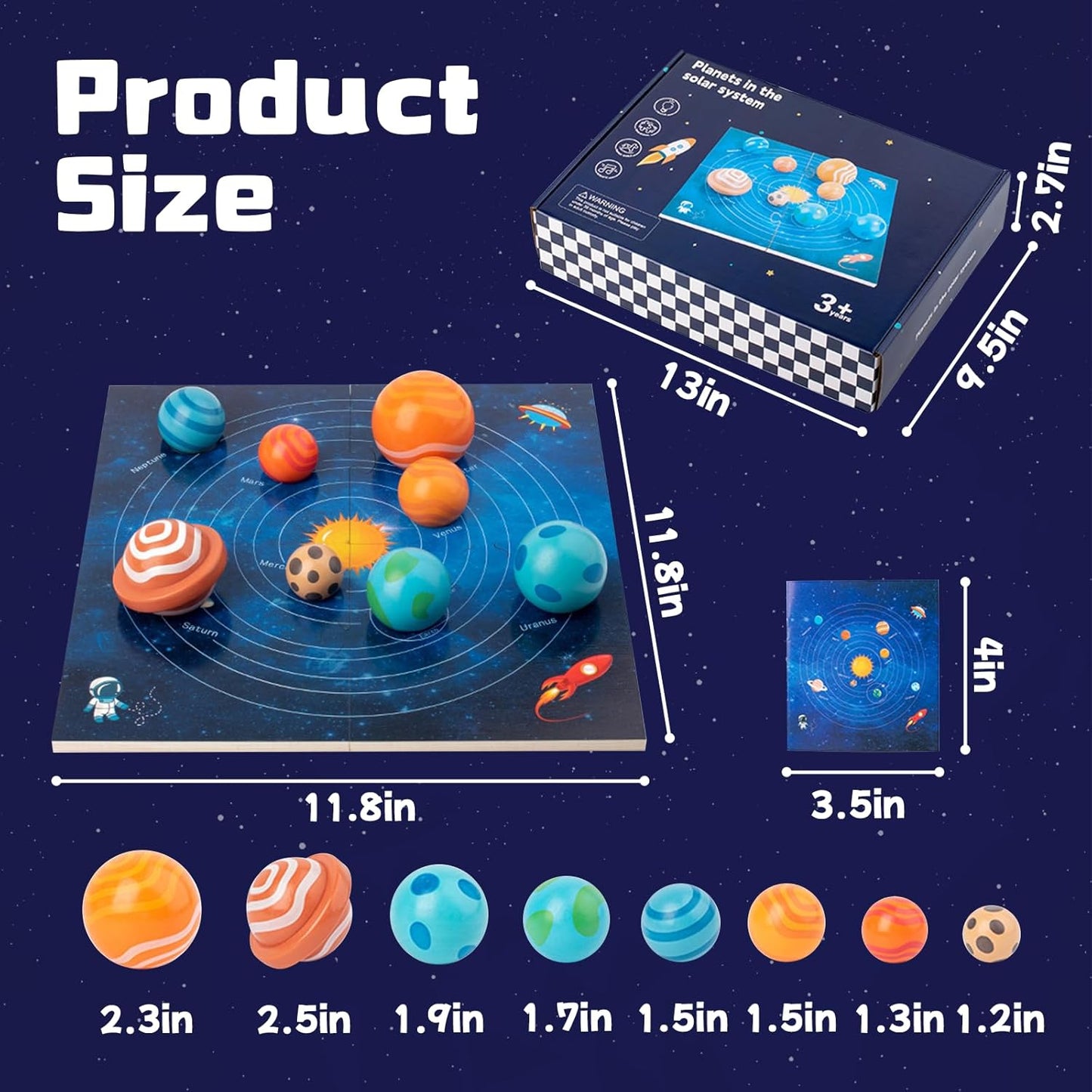 Adena Montessori Wooden Solar System Model Board, Puzzle with 3D Planets Models for 3-6 Year Old Kids, Preschool Science Toys, STEM Toys, Gift for Boys & Girls