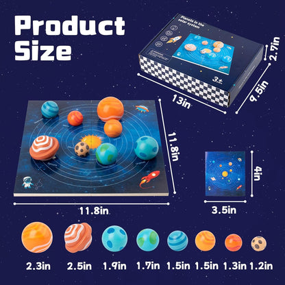Adena Montessori Wooden Solar System Model Board, Puzzle with 3D Planets Models for 3-6 Year Old Kids, Preschool Science Toys, STEM Toys, Gift for Boys & Girls