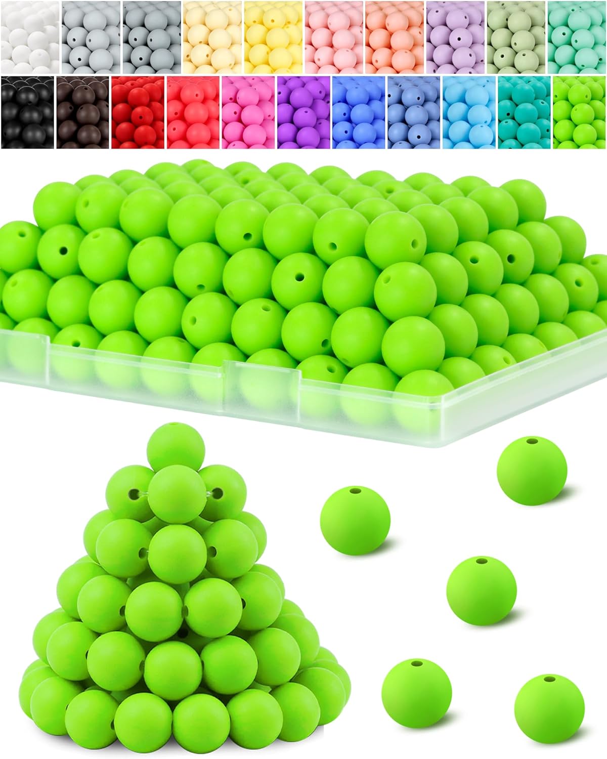 120PCS FIVEIZERO Silicone Beads for Keychain Making, 15mm Glacier Gray Round Silicone Rubber Focal Beads Bulk for DIY Crafts, Bracelets, Necklaces, and Pens