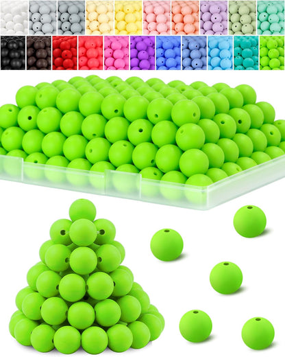 120PCS FIVEIZERO Silicone Beads for Keychain Making, 15mm Glacier Gray Round Silicone Rubber Focal Beads Bulk for DIY Crafts, Bracelets, Necklaces, and Pens