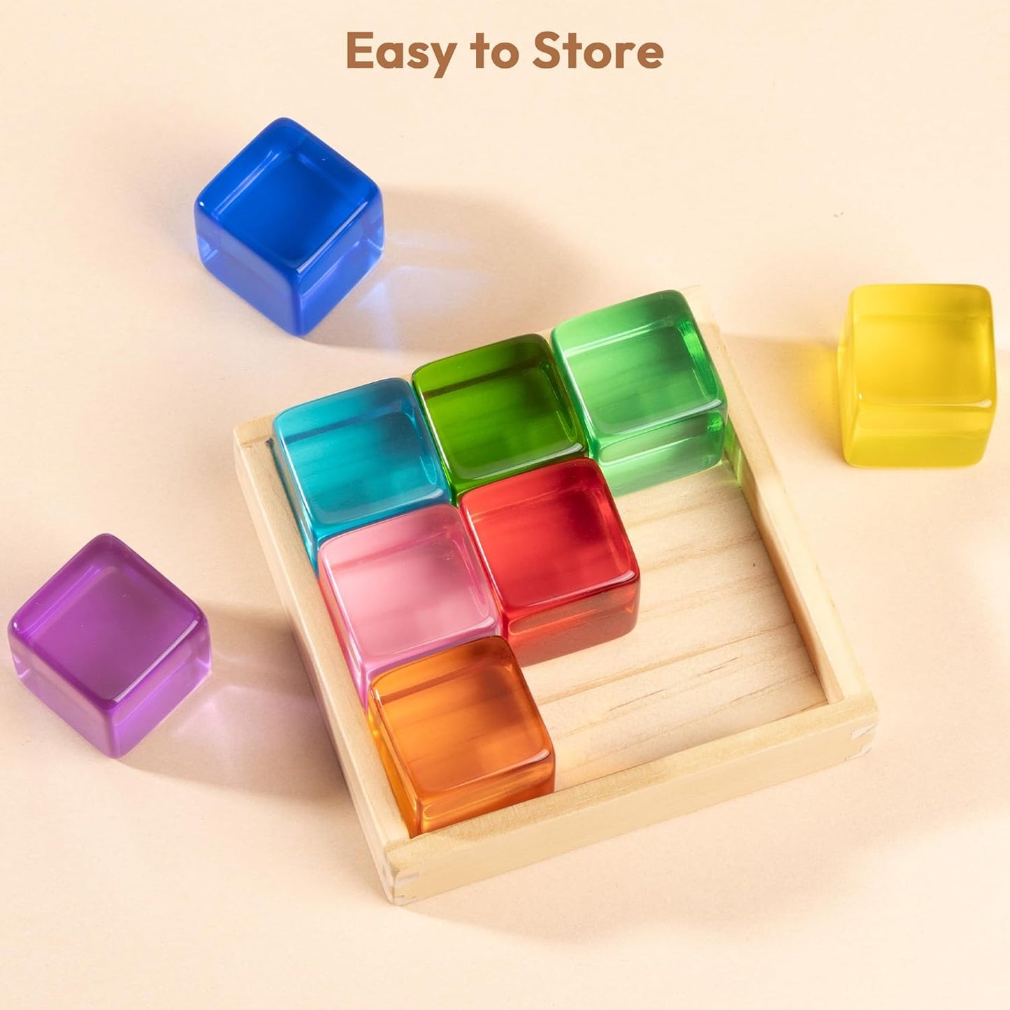 Woodtoe Large Building Blocks for Toddlers, Montessori Toys for 1 2 3 Year Old Boy Girl, No Choking Hazard Toys for Age 2-4 Kids Baby, Rainbow Acrylic Block Set, Sensory Birthday Toy Gifts for Kid