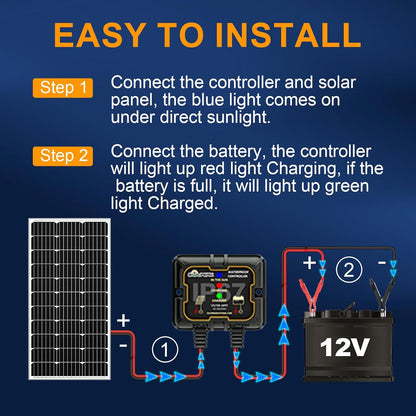 SOLPERK Solar Panel Kit 50W 12V, Waterproof Solar Battery Trickle Charger Maintainer + Waterproof Controller + Adjustable Mount Bracket for Boat Car RV Motorcycle(Without Mounting Bracket)