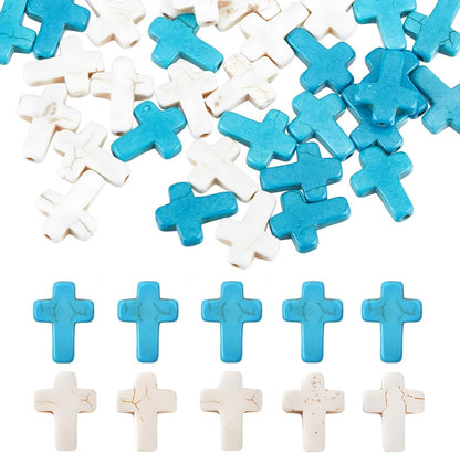 100pcs Blue and White Turquoise Cross Spacer Beads 8x10mm Semi Precious Stone Bead Easter Cross Gemstone Loose Beads for Jewelry Making Charms Beading Bracelets Necklaces Earrings Crafts