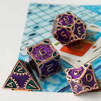 UDIXI Steampunk Metal Dice Set, 7 Die Polyhedral DND Dice Set for D&D Role Playing Game and Math Teaching (Ancient Copper)