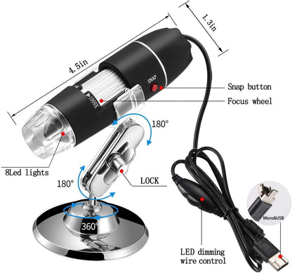 Jiusion 40 to 1000x Magnification Endoscope, 8 LED USB 2.0 Digital Microscope, Mini Camera with OTG Adapter Metal Stand, Compatible with Mac Windows 7 8 10 11 Android Linux Chrome Not for iPhone/iPad