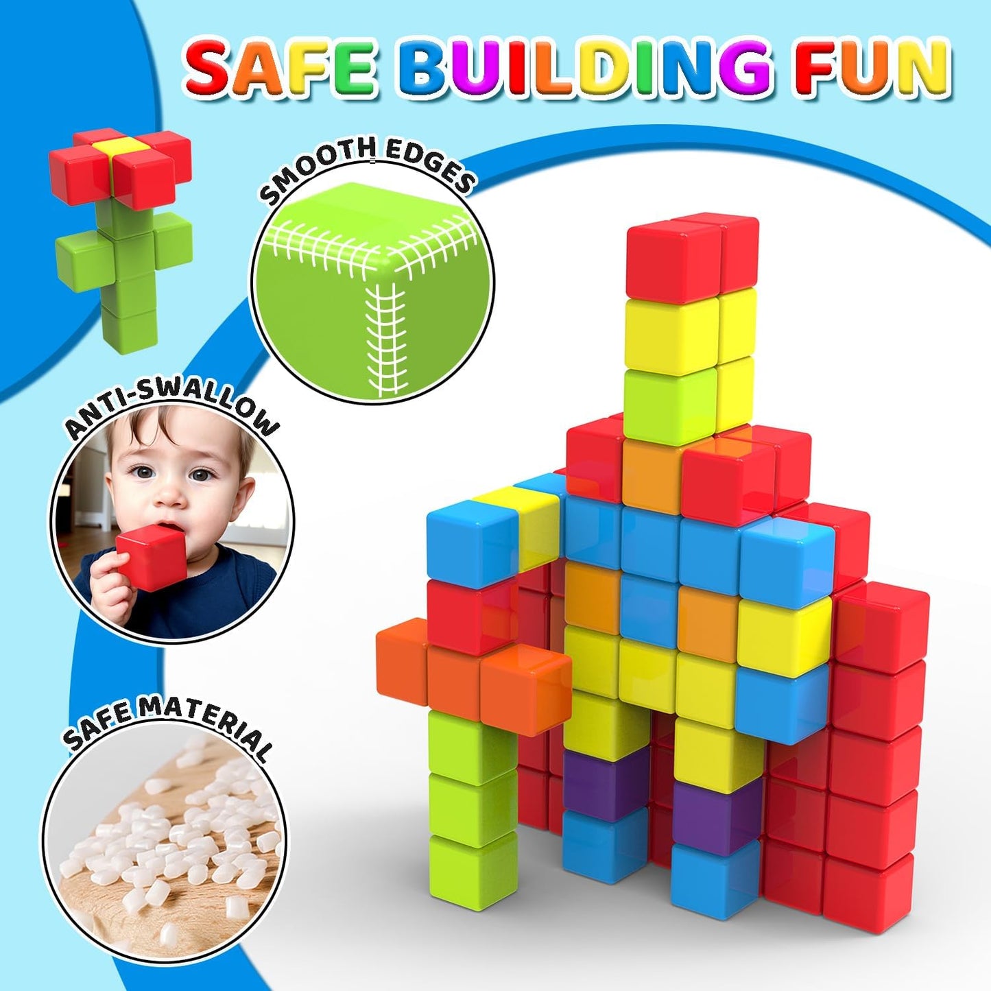 Magnetic Building Blocks Large, 1.65 inch Magnetic Stacking Cubes for Toddlers, Sensory & Montessori Toys for Boys & Girls 1 2 3 Years Old (12 PCS)