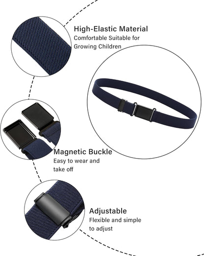 AWAYTR 3 PCS Kids Adjustable Magnetic Belts - Easy to Use Magnetic Buckle Belt for Boys and Girls