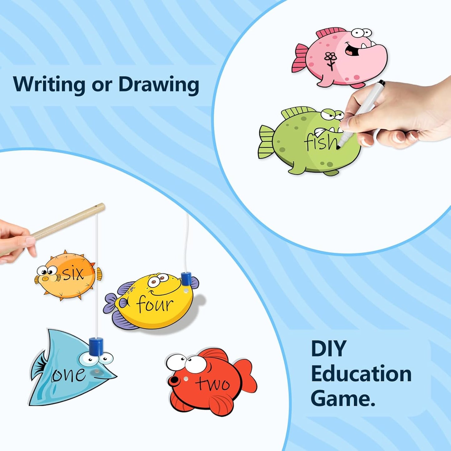 Magnetic Fishing Game Large Size Fish Cards Sight Word Games Educational Toys for Kids Kindergarten Montessori Fine Motor Skills Toys