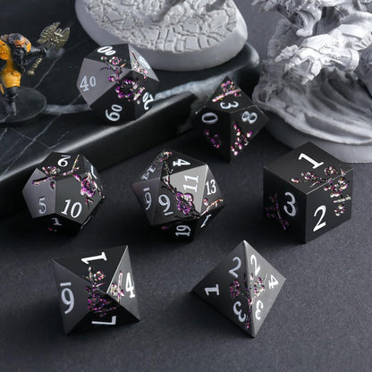 DnDnD Heavy Polyhedral Metal Dice Set with Metal Box, 7-die Shiny Blue Surface with Golden Number for RPG,Dungeons and Dragons,Pathfinder,Shadowrun,D&D,Role Palying Game and Math Teaching - Colors A