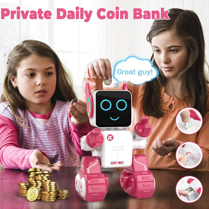 okk Robot Toys for Kids, Programmable Remote Control Robot, Interactive Toys with Coin Bank, LED and Tray, Walking Talking Singing Dancing Gift for Boys Girl（White）