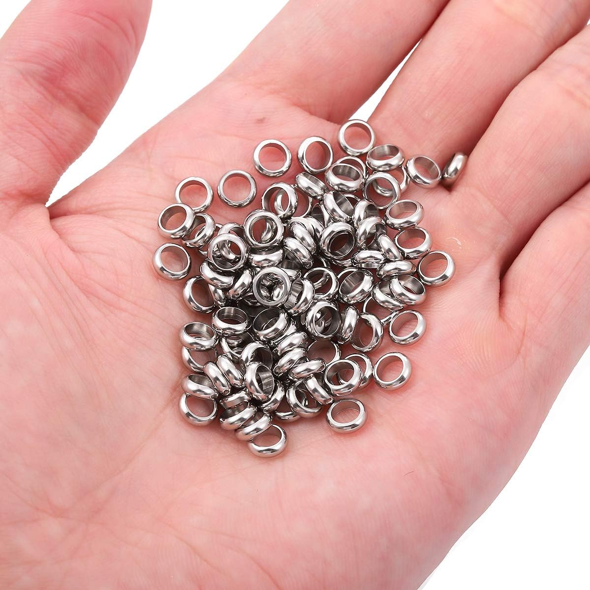 BEADIA Stainless Steel Spacer Beads 3x2.5mm Round Loose Charm Caps Beads for DIY Jewelry Making 100pcs with 1mm Hole