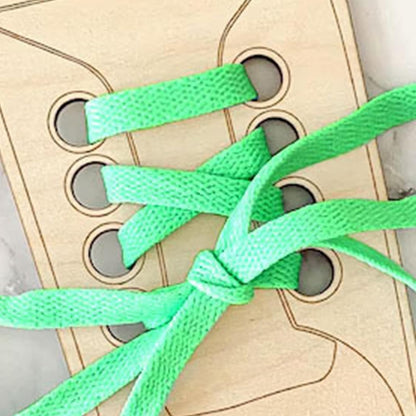 Educational Wood Lacing Shoe Toy with Colorful Shoelace for Toddler Learning to Tie Shoes and Boosting Independence Parent