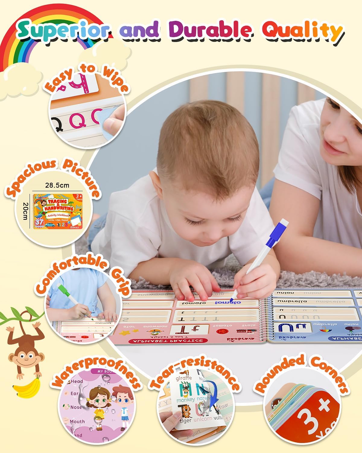 Baobrava Search and Find Book and Handwriting Practice Books Set, More Than 50+ Preschool Learning Activities for Toddler and Kids 3-8, Travel Games for Road Trip Car Airplane