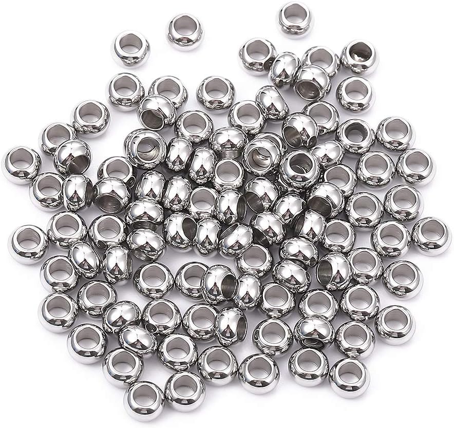 BEADIA Stainless Steel Spacer Beads 3x2.5mm Round Loose Charm Caps Beads for DIY Jewelry Making 100pcs with 1mm Hole