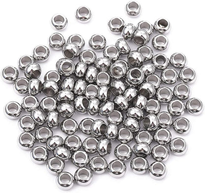 BEADIA Stainless Steel Spacer Beads 3x2.5mm Round Loose Charm Caps Beads for DIY Jewelry Making 100pcs with 1mm Hole