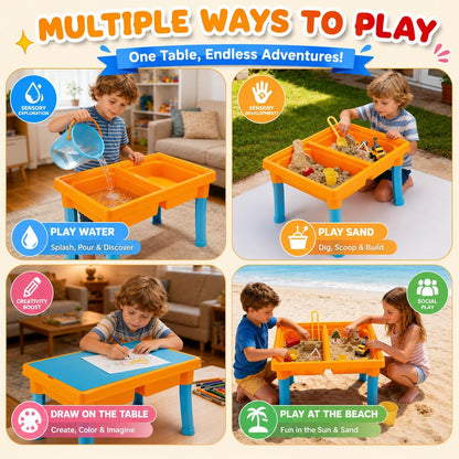 Carolart Ocean Sensory Table with Sands, Bin with Lid, Indoor Outdoor Use, Sand Art Kit for Boys and Girls, Toys for Toddlers Age 3-5, 17x11.5x10.2 Inches