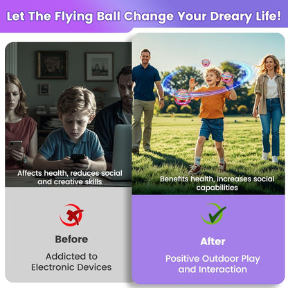 Flying Orb Ball Toy, 2026 Upgrade Hand Controlled Hover Ball with LED Lights,360° Rotating Boomerang Globe Cool Mini Drone, Ideal Birthday&Christmas Gift for Boys Girls-Blue & Purple