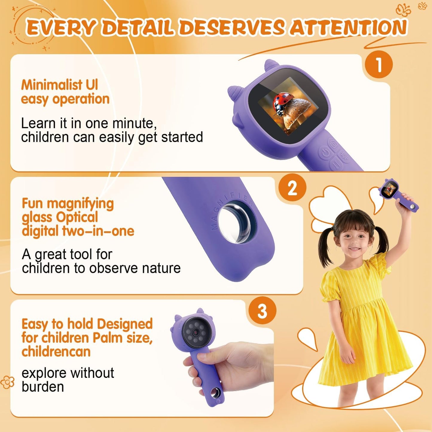Microscope for Kids 500x Magnification,4X Zoom Mini Pocket Handheld Microscope with 2.0" Screen for Toddlers-STEM Educational Science Kit Toddler for Boys Girls Aged 3-12(Black)